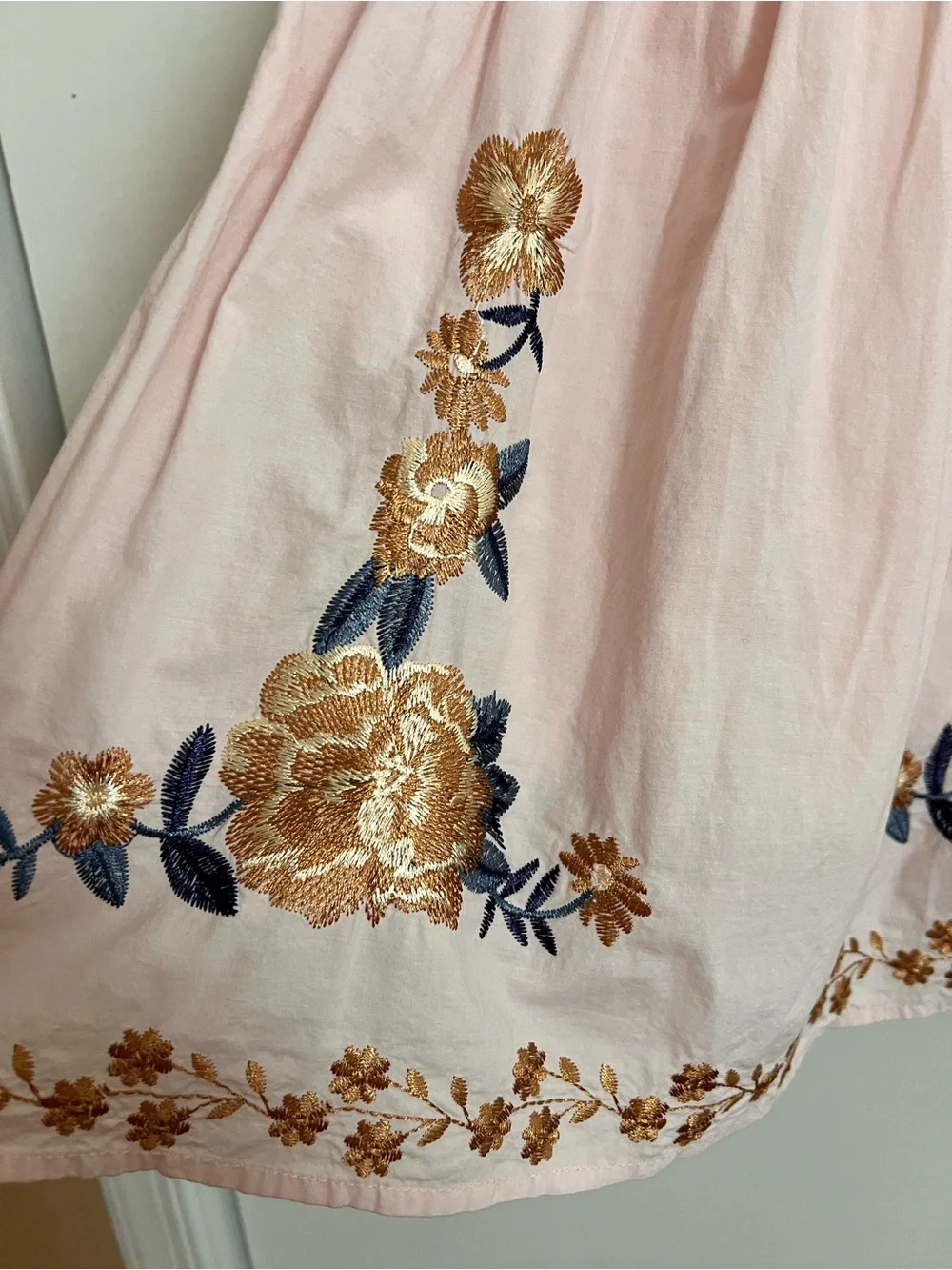 Smocked Blush Pink Floral Embroidered Girls' Party Dress
